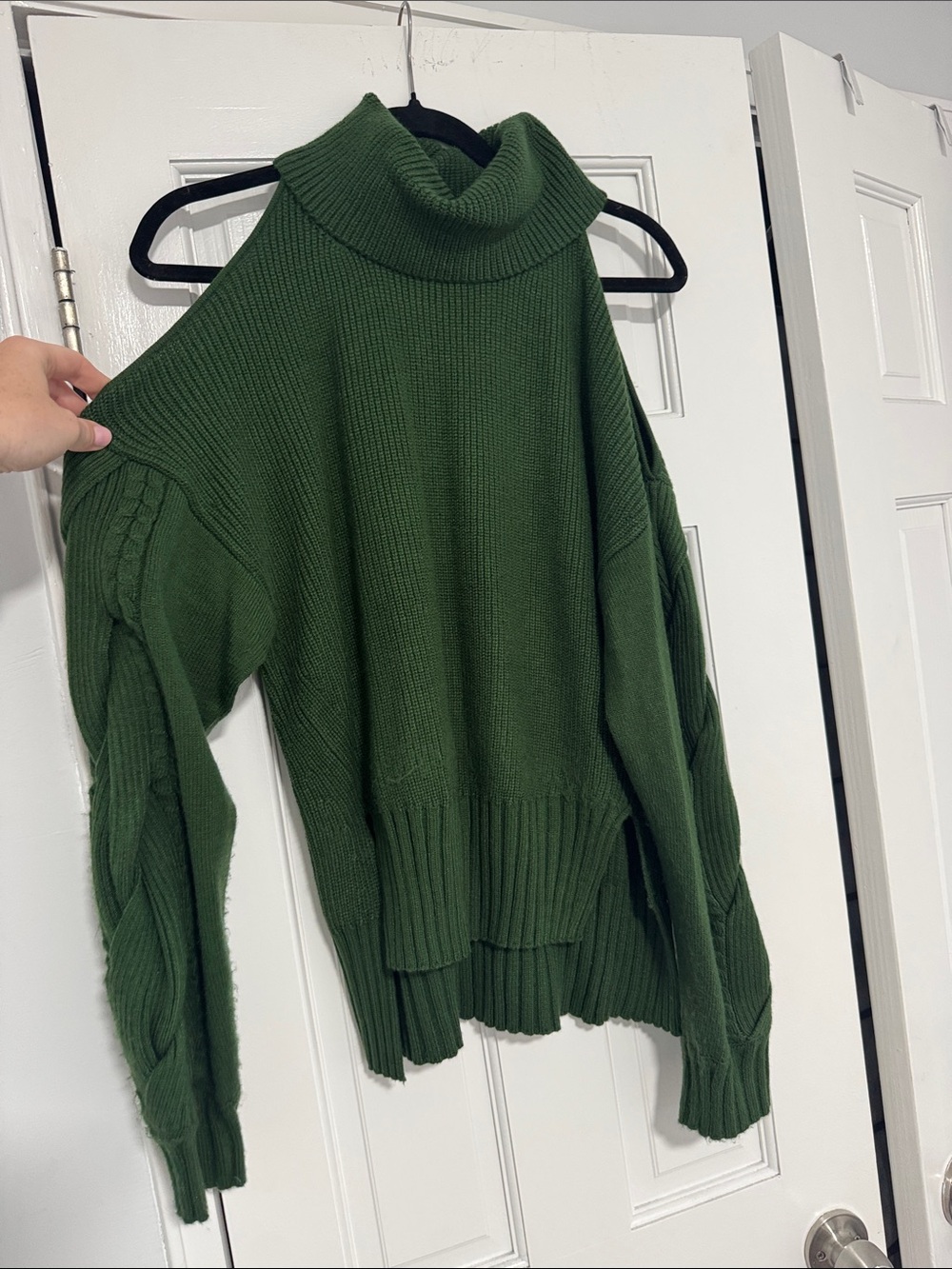 Astr Olive Green Cold-Shoulder Turtleneck Sweater